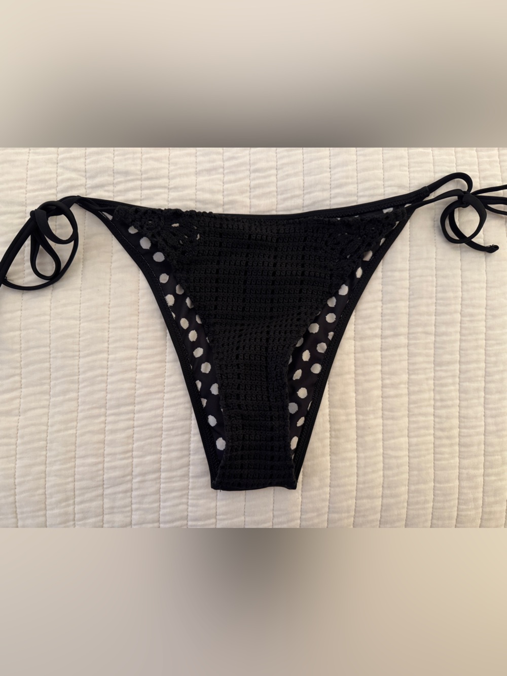 Aerie The Sunbun Crochet Bikini Bottom Black Medium